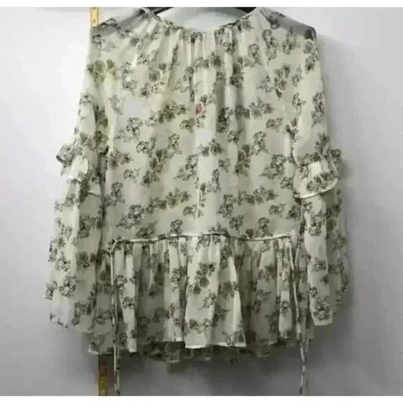 Walter Baker Women's L Green Floral Ruffle Chiffon Top Long Sleeve NWT Cottage - Picture 2 of 9